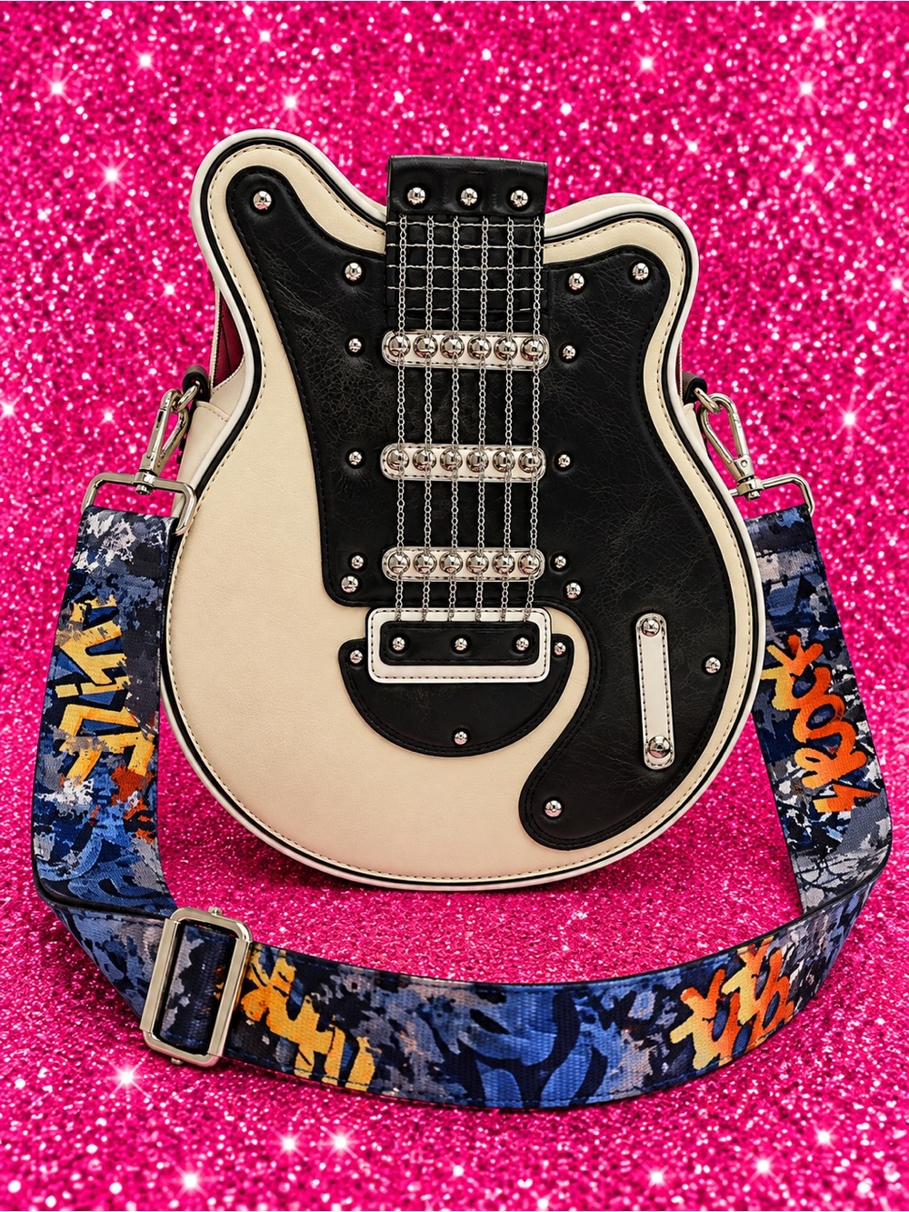 Guitar-Shaped Crossbody Bag - Cream & Black